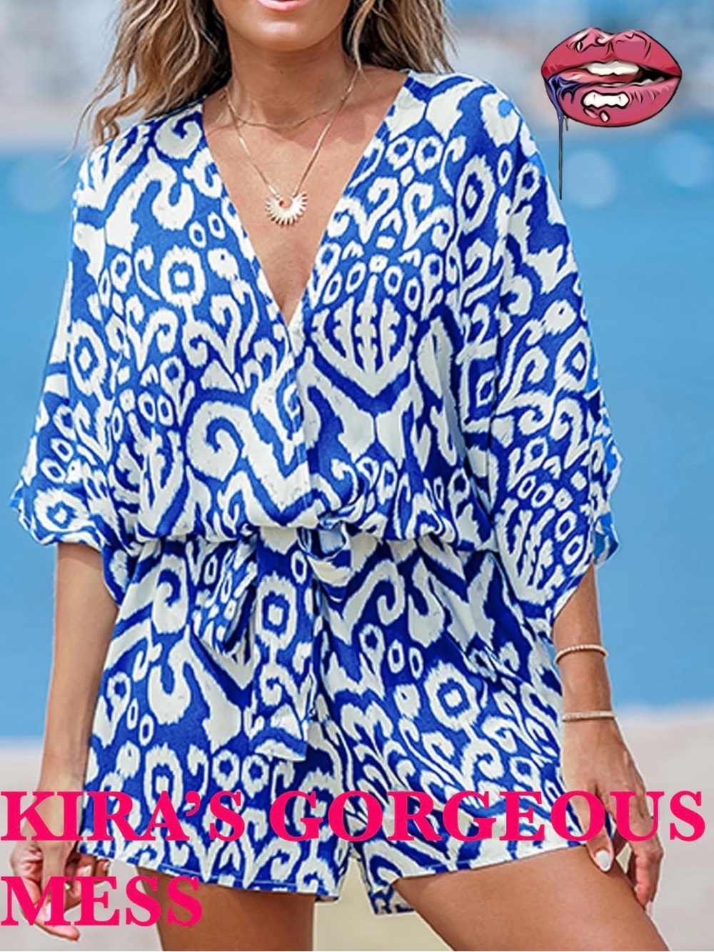 💋BNWT💋SEXY Blue and White V-Neck Printed Romper
